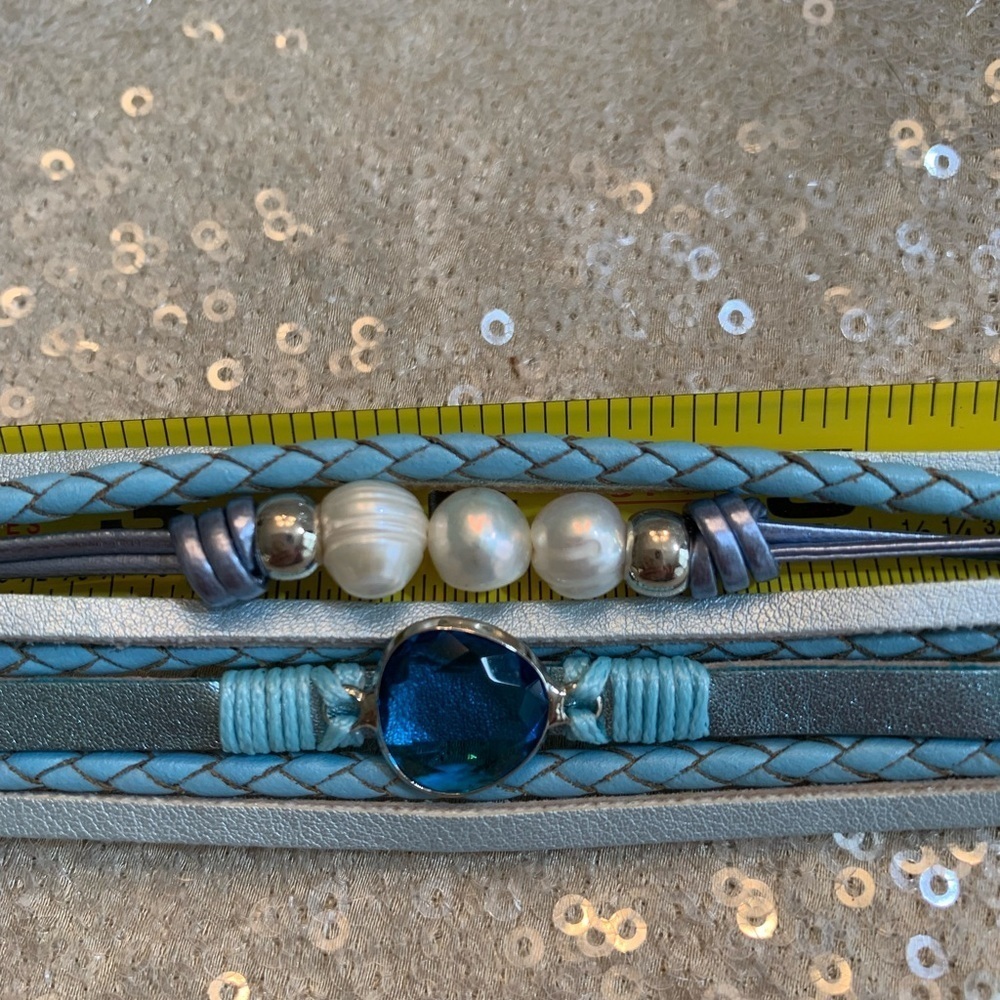 New NIB blue ivory silver beaded wrap bracelet - Picture 5 of 7